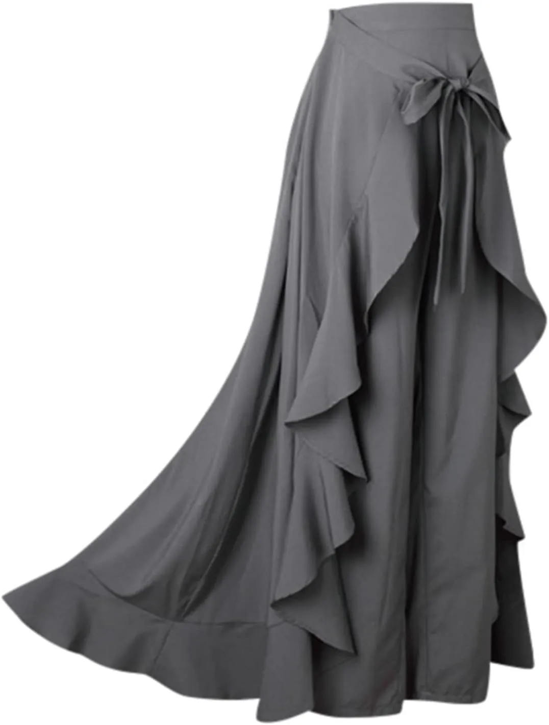 Women Ruffle Pants Flowy Trousers with Skirt High Waist Maxi Skirts Dressy Casual Skirts Lace Up Overlay Pant Skirts