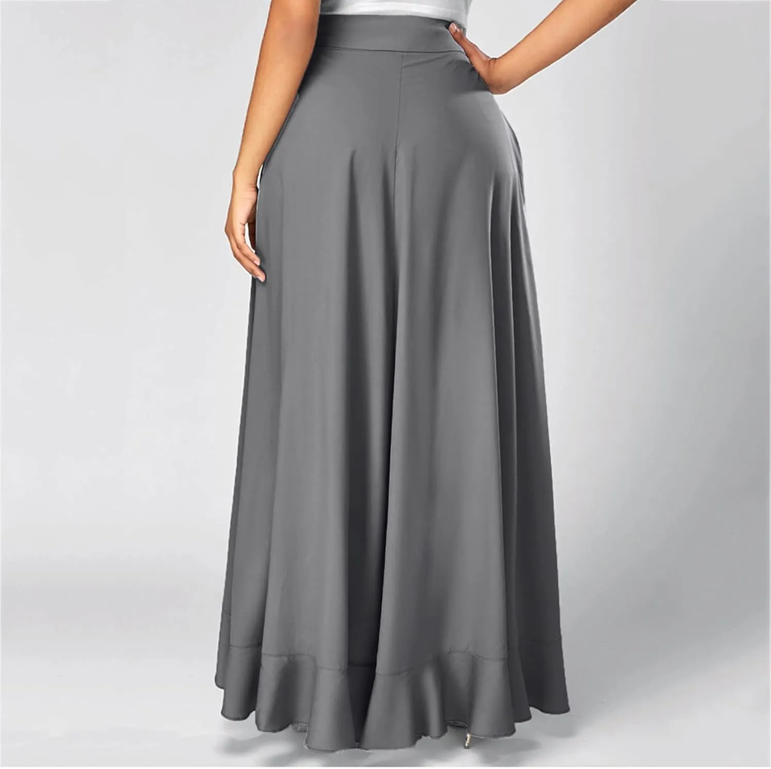Women Ruffle Pants Flowy Trousers with Skirt High Waist Maxi Skirts Dressy Casual Skirts Lace Up Overlay Pant Skirts