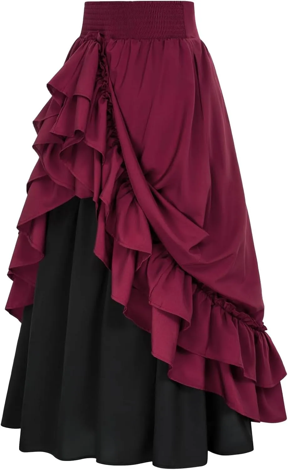 Women Steampunk Pleated Asymmetric Skirts High Waisted Plus Size Ruffle Hem Renaissance Skirt Layered Tiered Dress