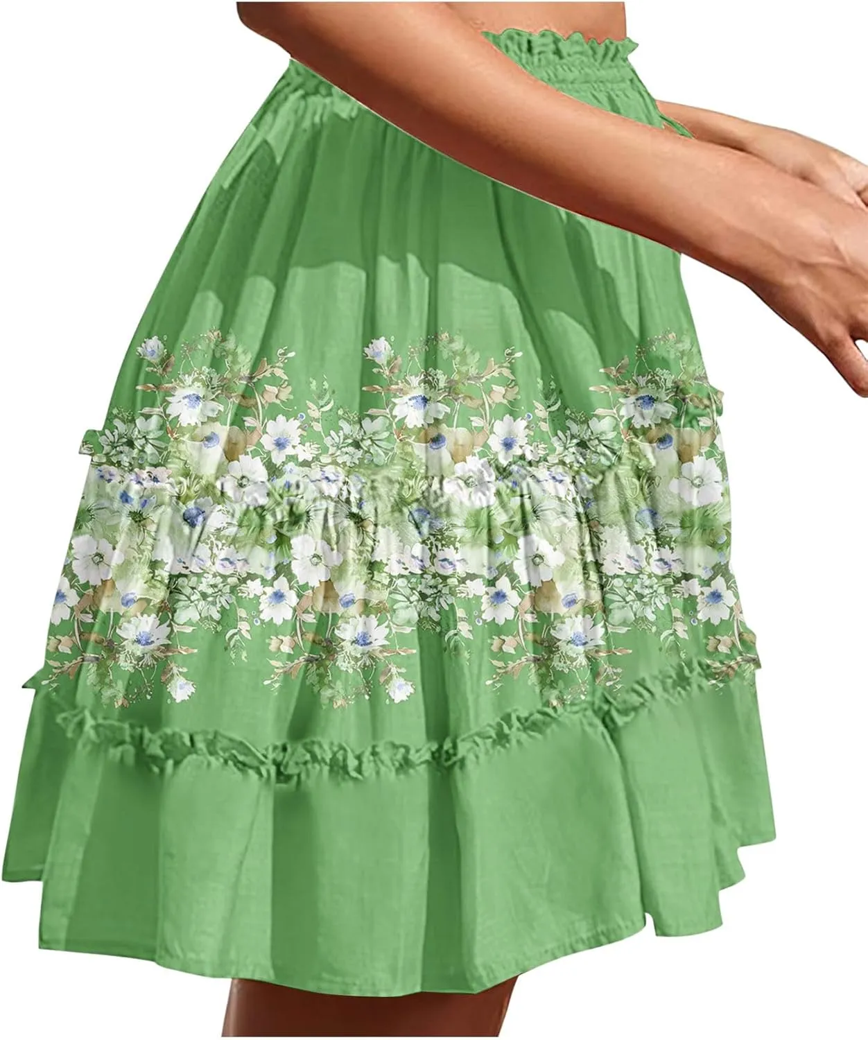 Women Summer Boho Floral Skirts 2025 Trendy Beach Mini Skirt Elastic Waist Tiered Ruffle Pleated Skirts