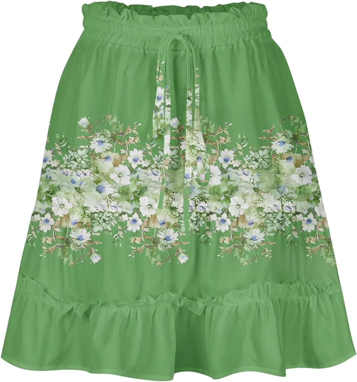 Women Summer Boho Floral Skirts 2025 Trendy Beach Mini Skirt Elastic Waist Tiered Ruffle Pleated Skirts