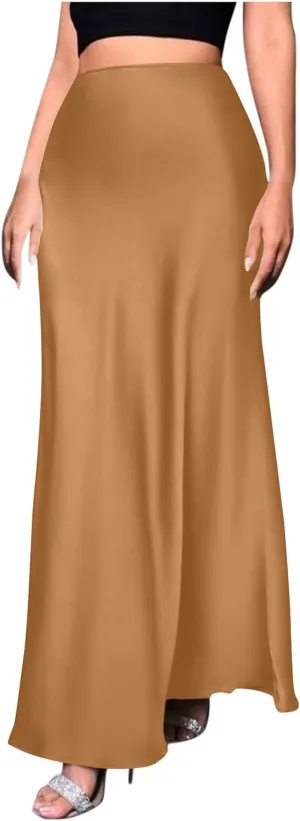 Women Summer Skirt 2025 Elegant Silk High Waist Maxi Skirts Elastic A Line Long Dress Cocktail Party Clothes