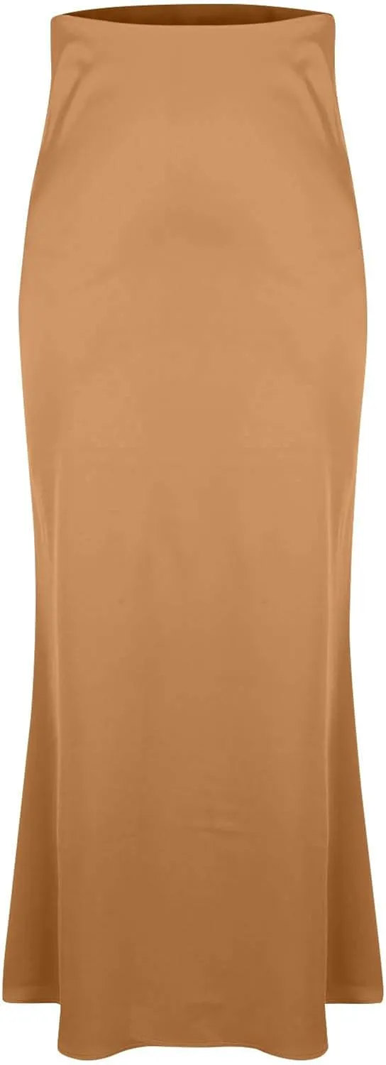Women Summer Skirt 2025 Elegant Silk High Waist Maxi Skirts Elastic A Line Long Dress Cocktail Party Clothes