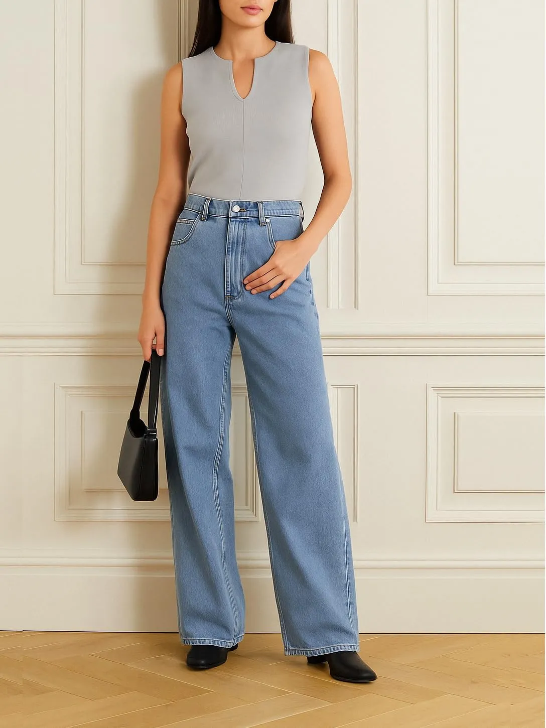 Women Summer Sleeveless Sweater Vest Minimalist V-Slit Neck Slim Fit Pullover Tank