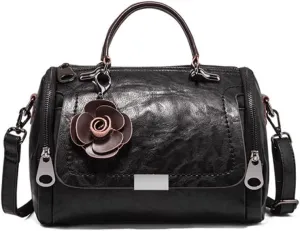Women Vintage Tote Bag Boston Bags Flower Pendant Shoulder Bags Satchel Purse