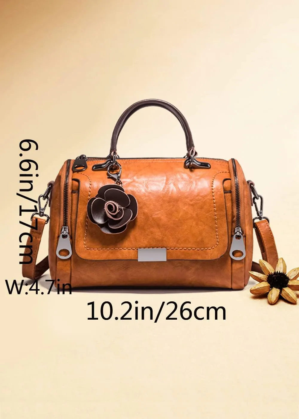 Women Vintage Tote Bag Boston Bags Flower Pendant Shoulder Bags Satchel Purse