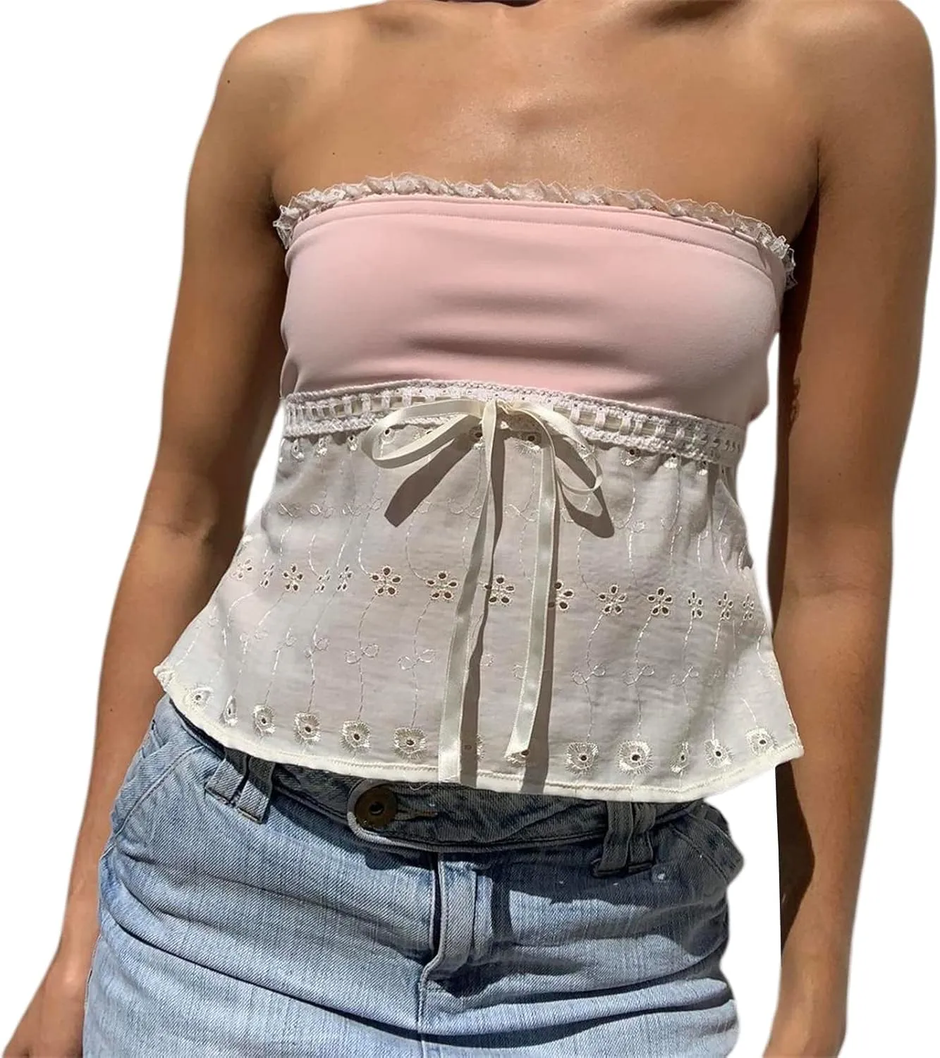 Women Y2k Backless Crop Top Sexy Tie Up Spaghetti Strap Camisole Shirt Cute Summer Tops