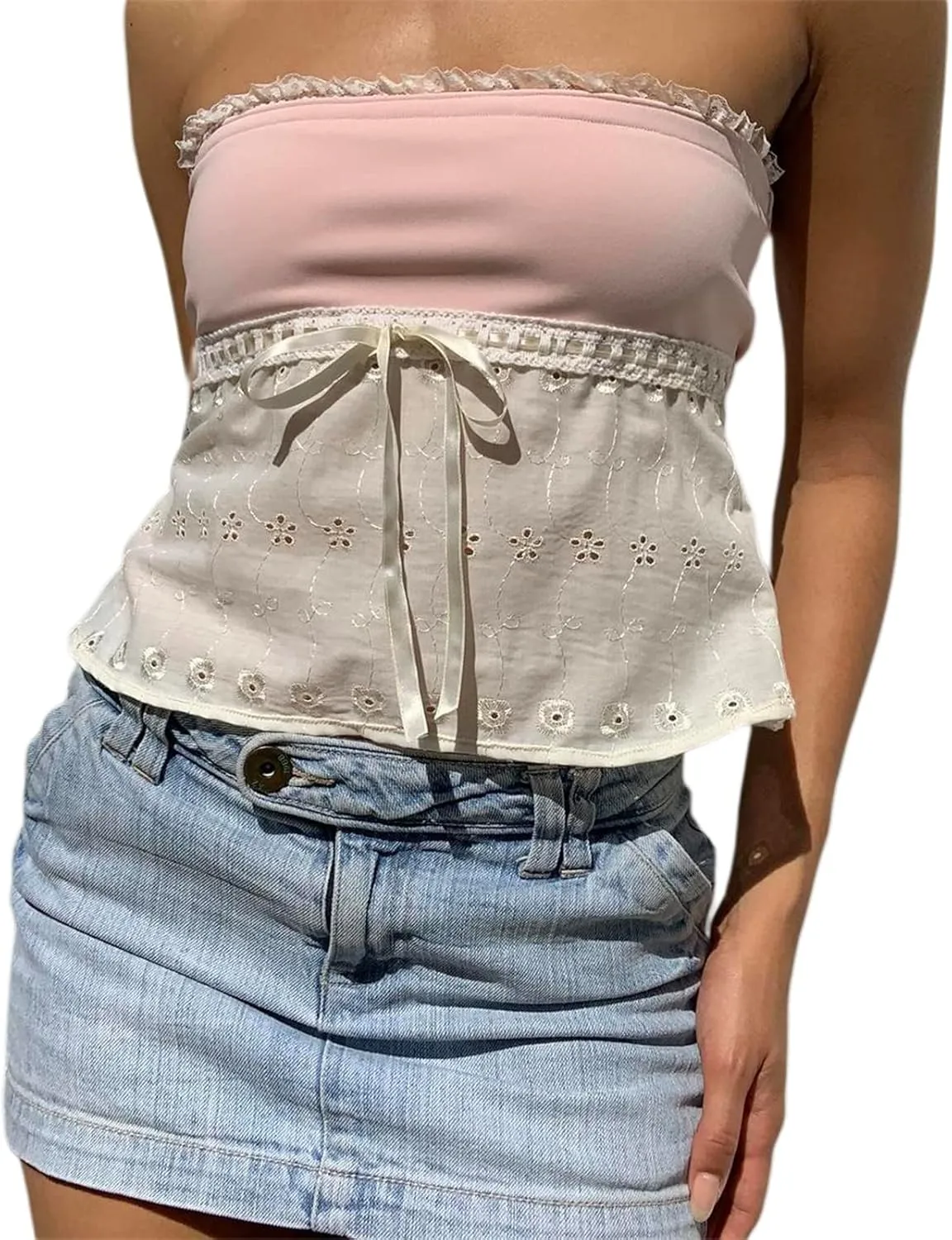 Women Y2k Backless Crop Top Sexy Tie Up Spaghetti Strap Camisole Shirt Cute Summer Tops