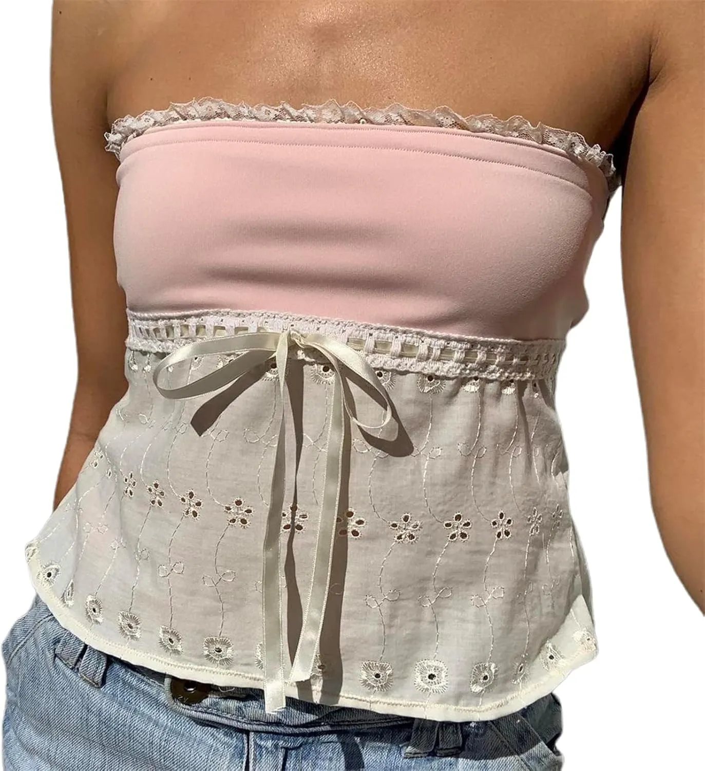 Women Y2k Backless Crop Top Sexy Tie Up Spaghetti Strap Camisole Shirt Cute Summer Tops
