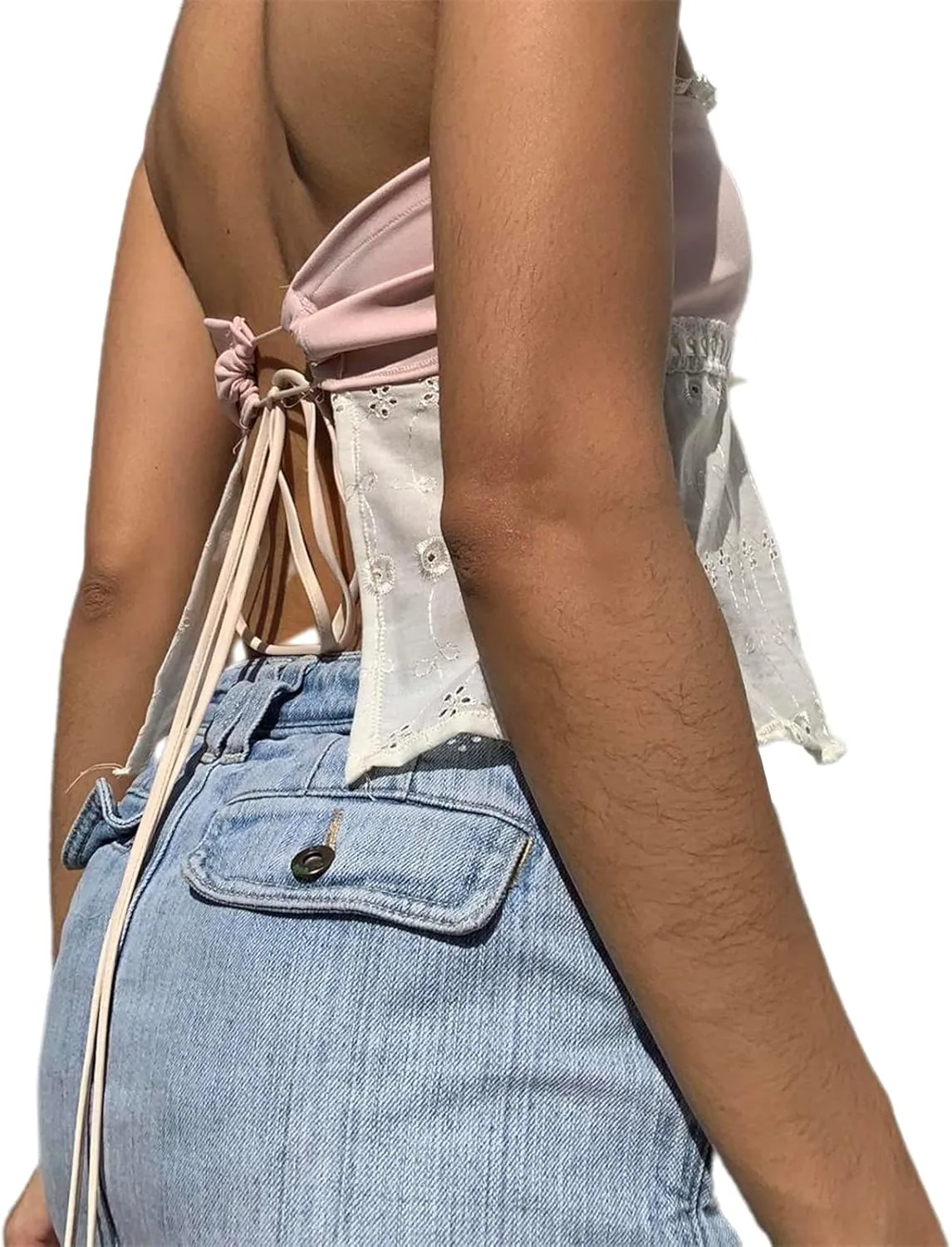 Women Y2k Backless Crop Top Sexy Tie Up Spaghetti Strap Camisole Shirt Cute Summer Tops