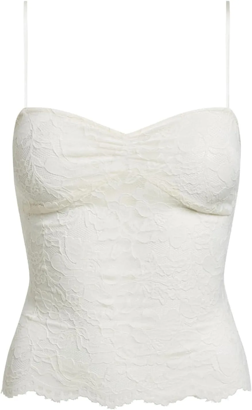 Women Y2k Sheer Lace Crop Tank Tops See Through Mesh Cami Sleeveless Spaghetti Strap Camisoles Going Out Bustier Top