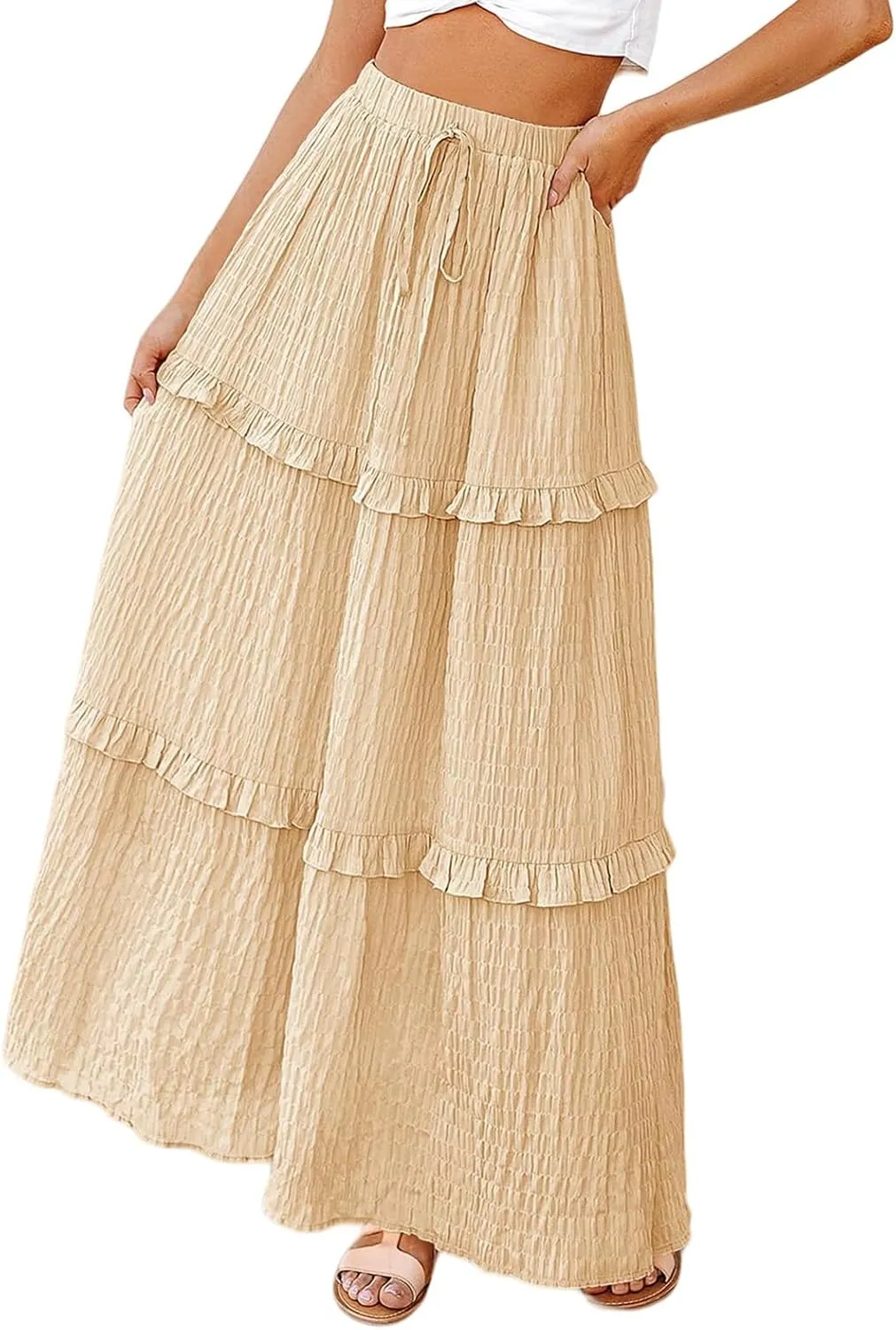 Womens Boho Floral Wrap Maxi Skirt High Waist Pleated A-Line Flowy Swing Line Maxi Long Skirt Beach Skirts
