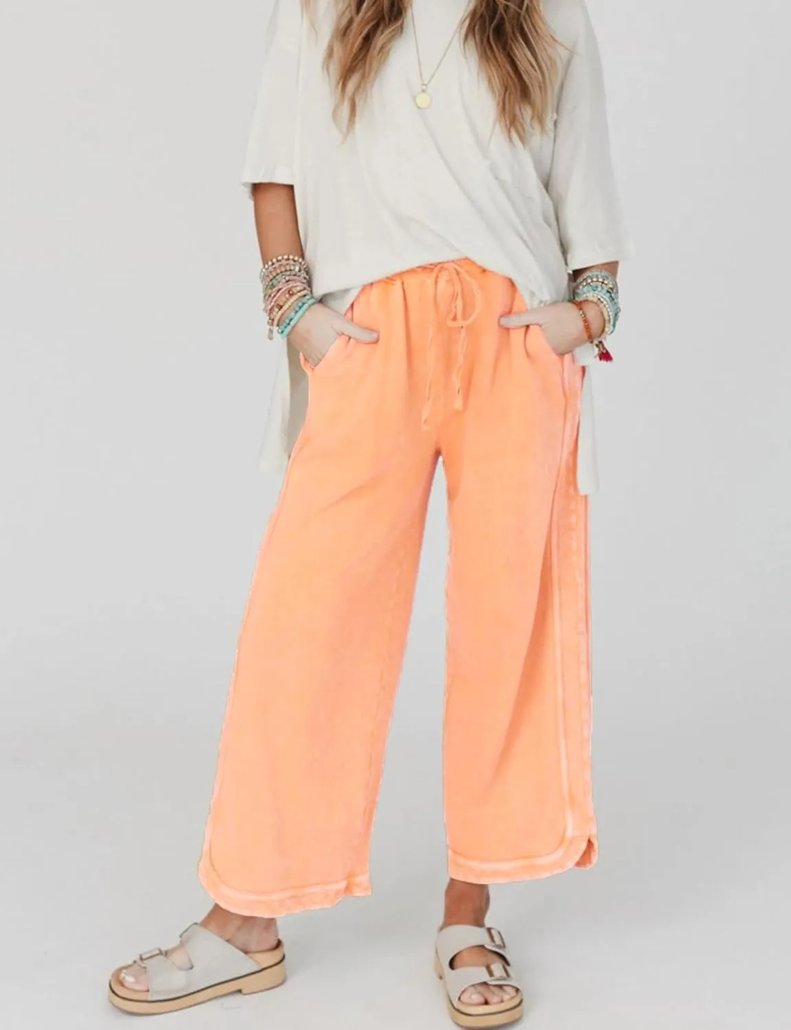 Women's Casual Wide Leg Pants High Waist Drawstring Sweatpants Baggy Athletic Trousers with Pockets