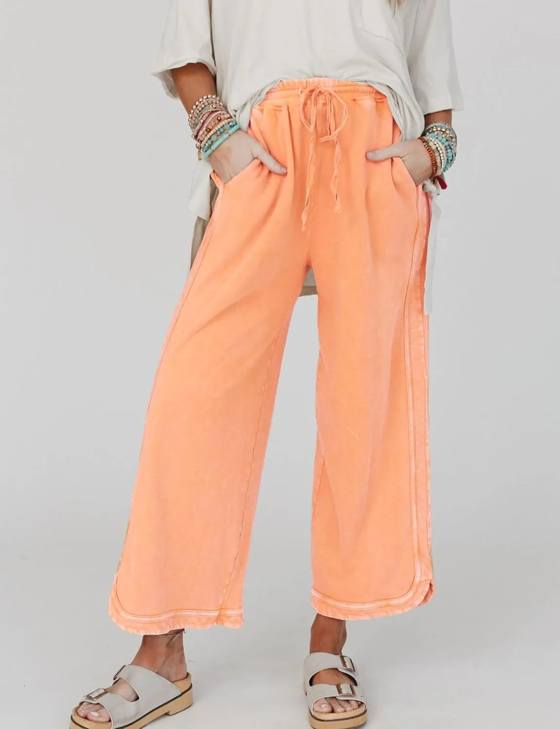 Women's Casual Wide Leg Pants High Waist Drawstring Sweatpants Baggy Athletic Trousers with Pockets