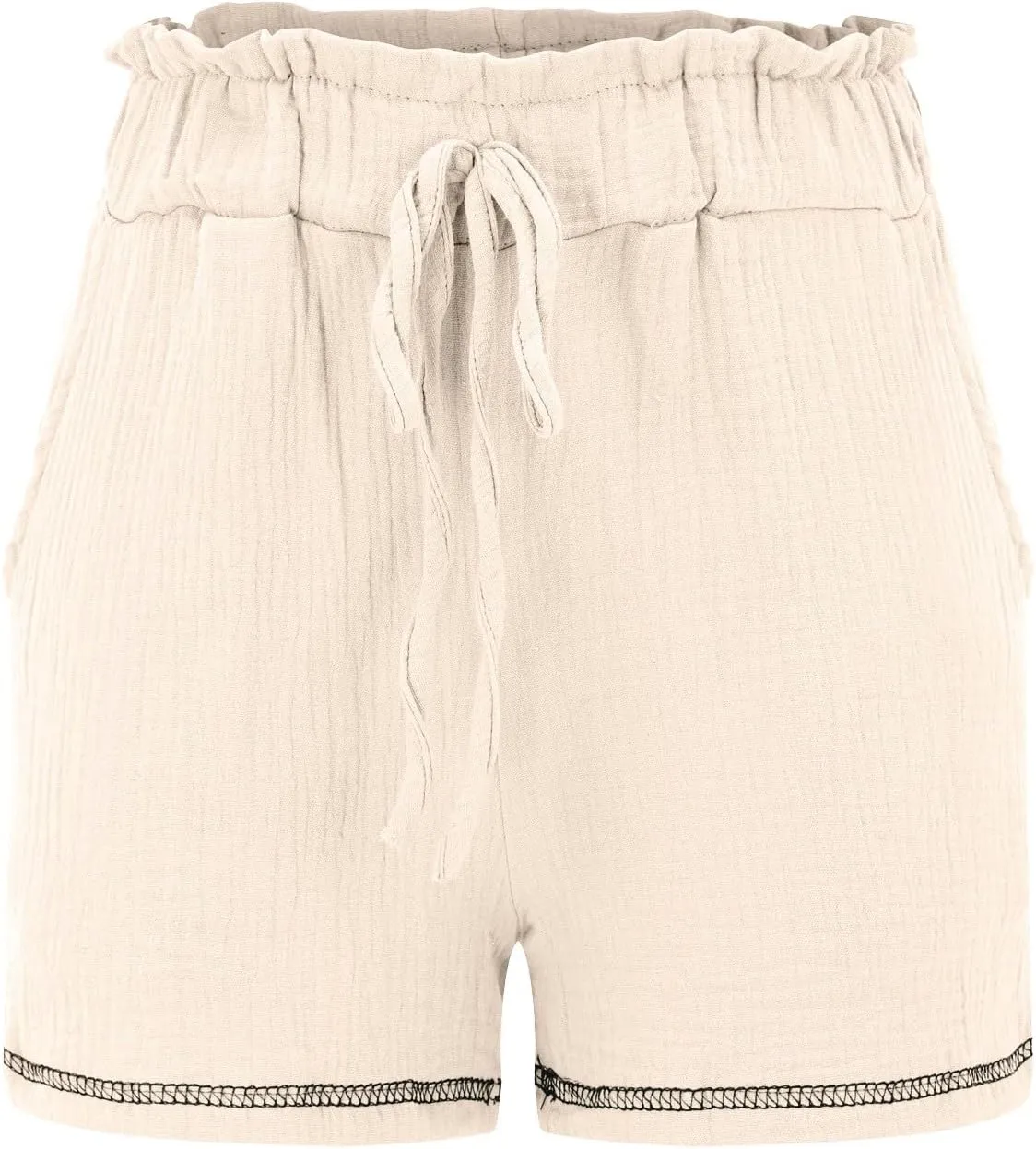 Womens Cotton Shorts Elastic High Waisted Loose Fit Casual Paper Bag Shorts with Pockets Comfy Beach Summer Short Pants 2024