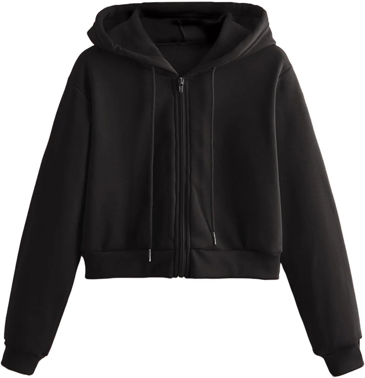 Women's Cropped Hoodie Long Sleeve Plain Lightweight Zip Up Hooded Sweatshirts Outwear Teens Tops with Pockets