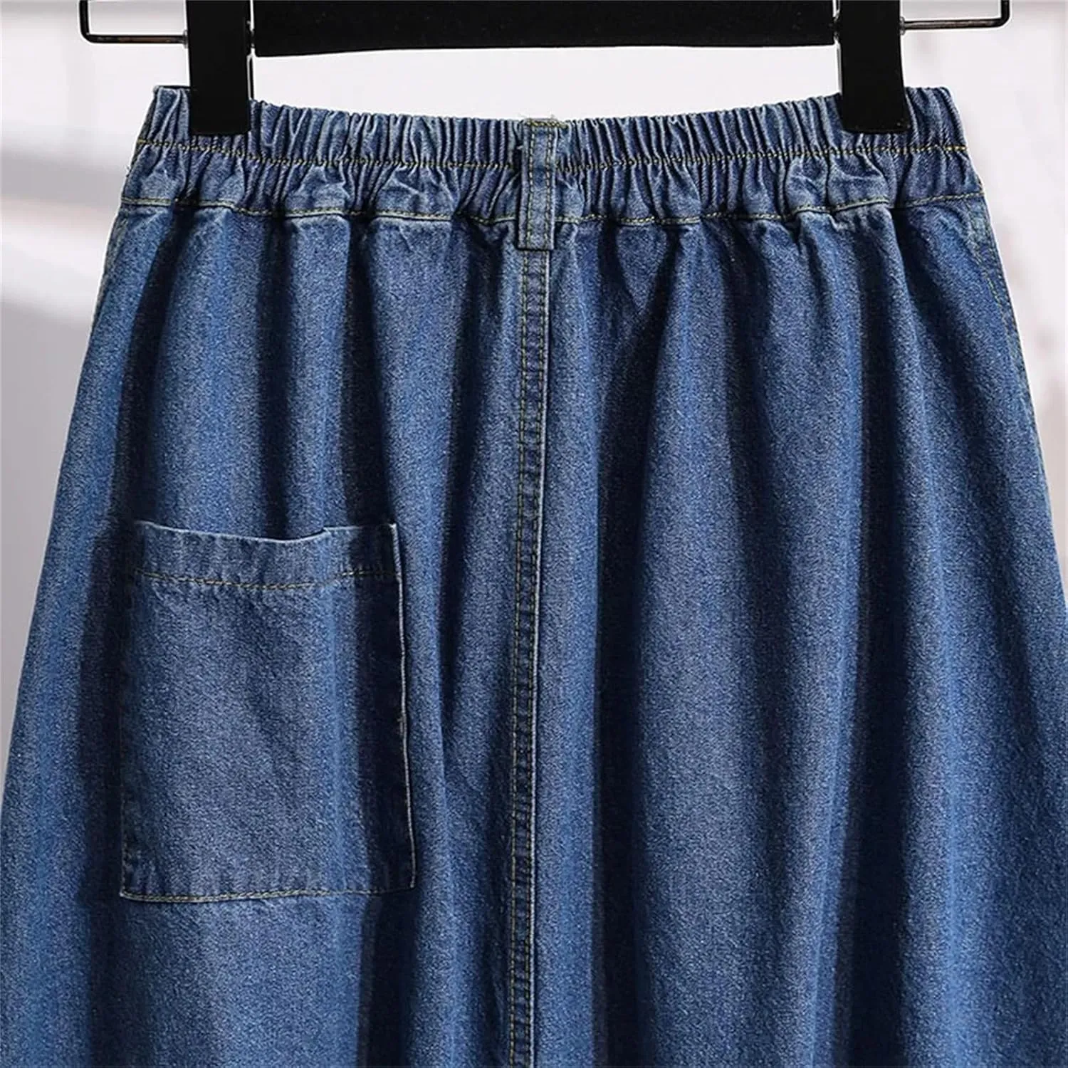 Women's Denim Midi Skirt Summer High Waist Casual Vintage Pleated Skirt