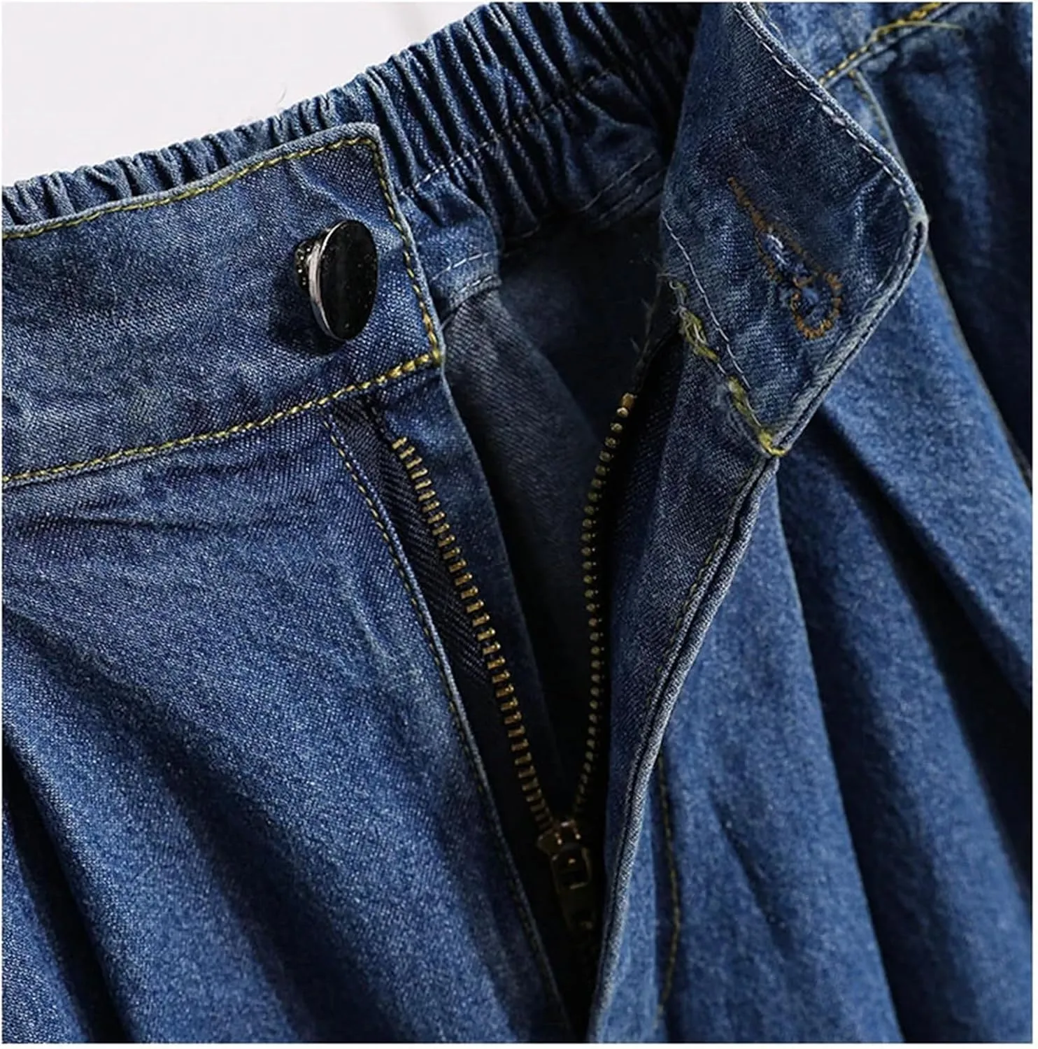 Women's Denim Midi Skirt Summer High Waist Casual Vintage Pleated Skirt