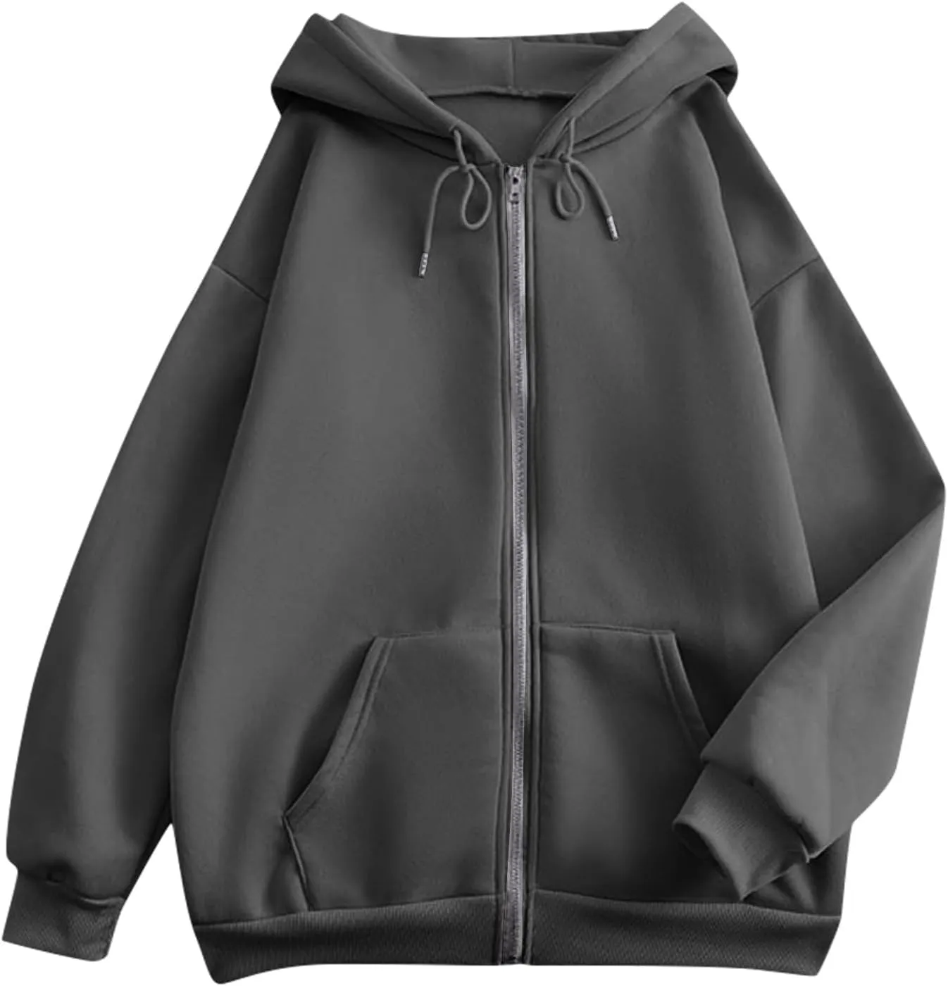 Womens Fashion Hoodies Zipper Oversized Loose Fit Long Sleeve Solid Jackets Soft Sweatshirts