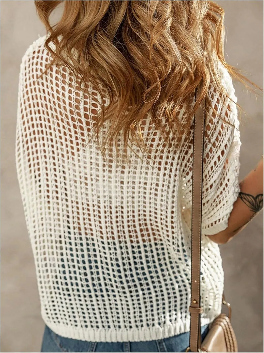 Women's Floral Summer Crochet Tops Hollow Out Scoop Neck Applique Sweater Boho Knit Pullover Tops Beach Cover Ups