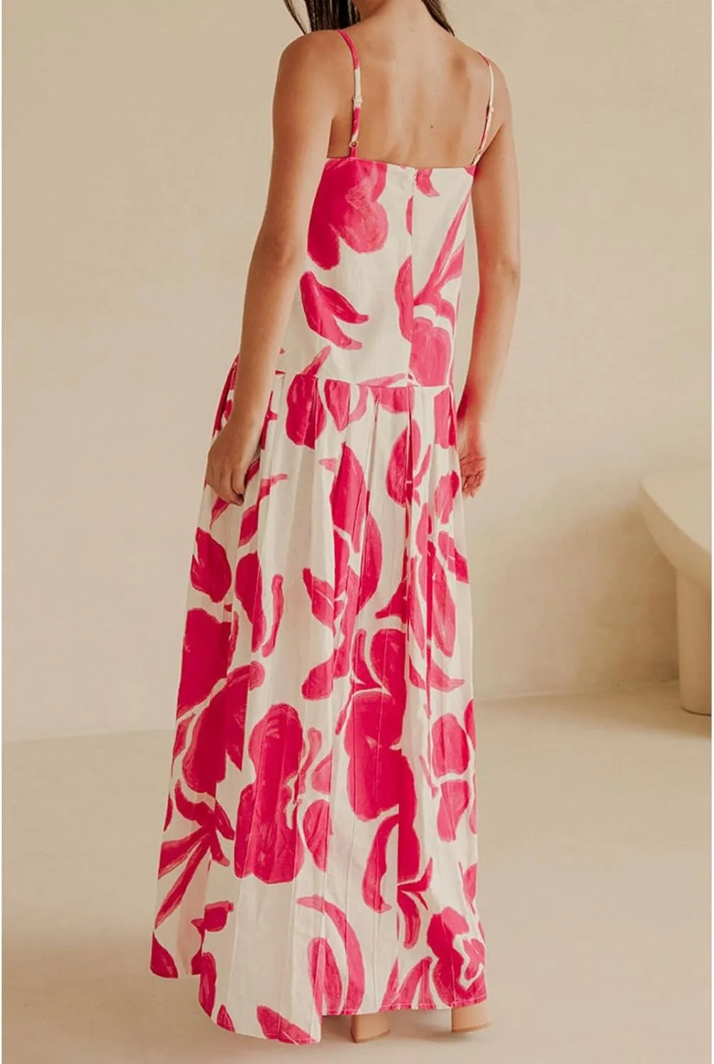 Women's Flowy Maxi Dress Casual Sleeveless Smocked Boho A Line Spaghetti Strap Ruffle Summer Beach Dresses