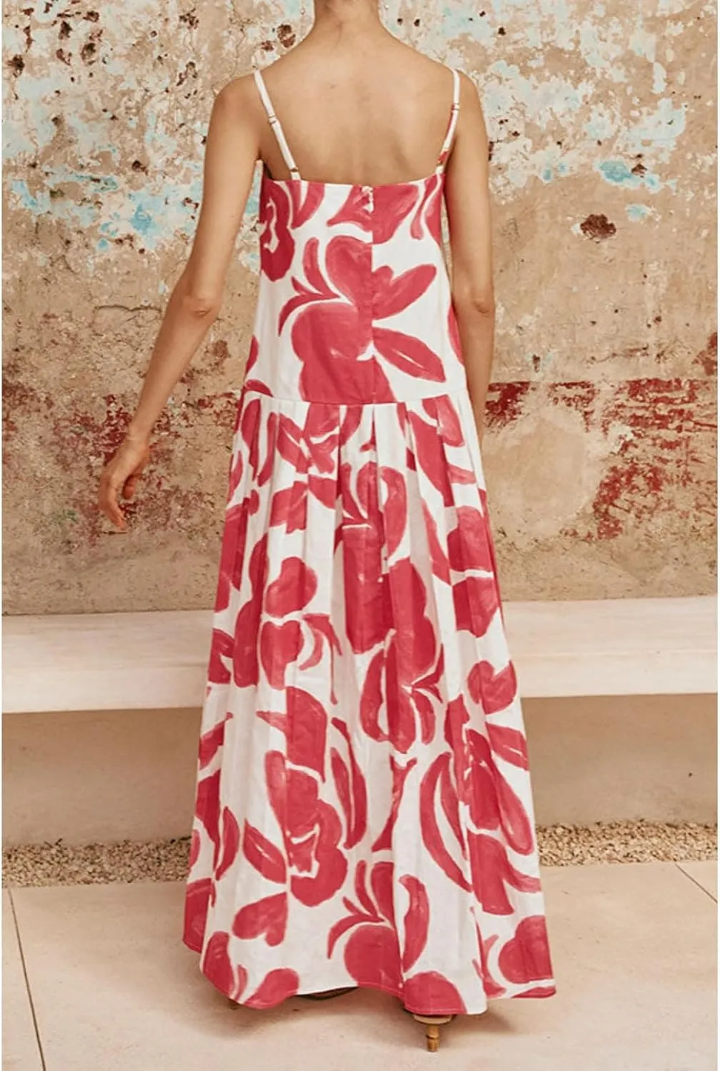 Women's Flowy Maxi Dress Casual Sleeveless Smocked Boho A Line Spaghetti Strap Ruffle Summer Beach Dresses