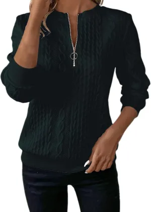 Women's Half Zip Quilted Sweatshirts Crew Neck Long Sleeve Pullover Tops Textured Solid Casual Fashion Spring Tops