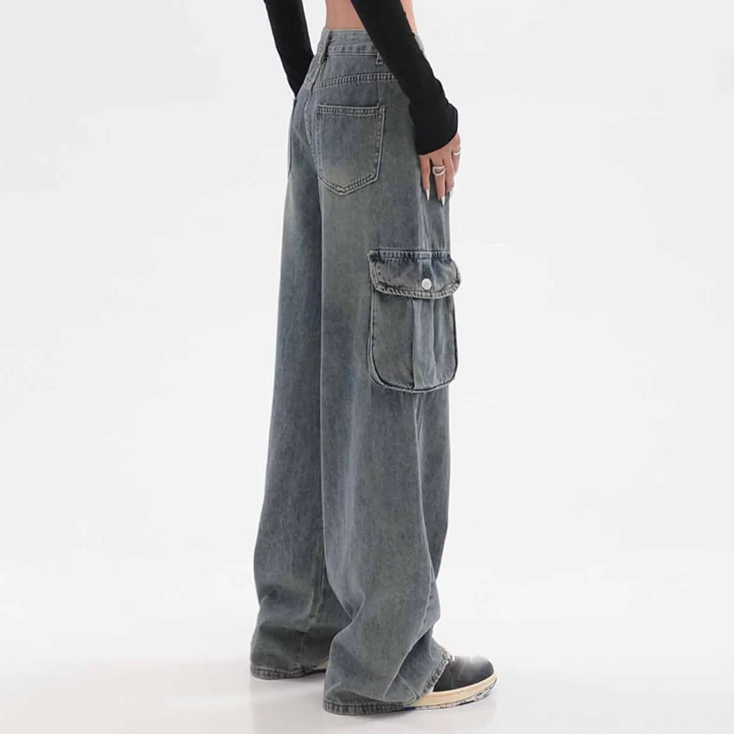 Women's High Waist Baggy Jeans Boyfriend Wide Leg Denim Pants with Pocket Ripped Straight Leg Casual Loose Trouser