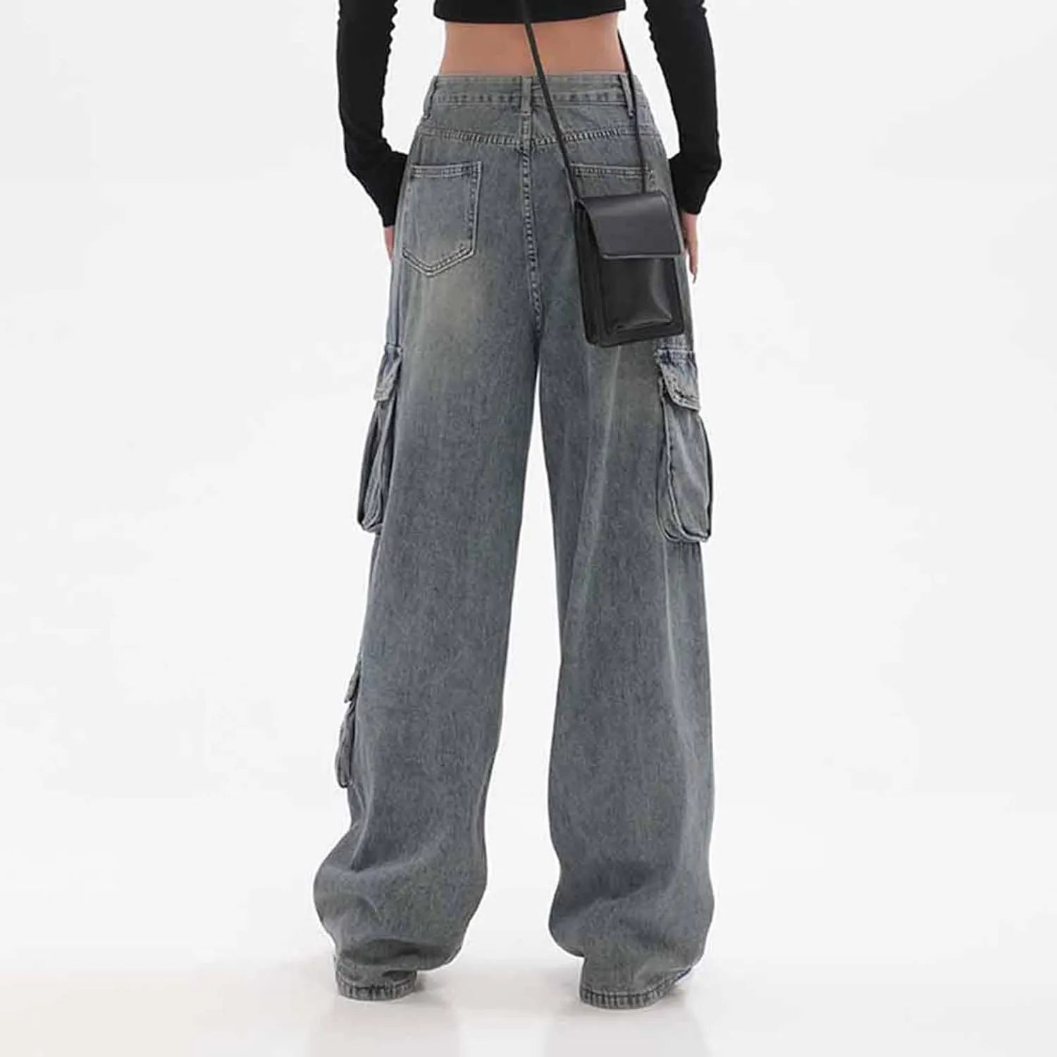 Women's High Waist Baggy Jeans Boyfriend Wide Leg Denim Pants with Pocket Ripped Straight Leg Casual Loose Trouser
