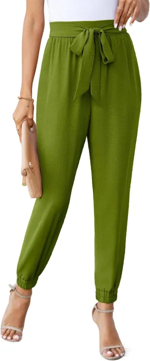 Womens High Waist Dressy Joggers Bow-Knot Loose Business Casual Pants for Work Tapered Trousers with Pockets