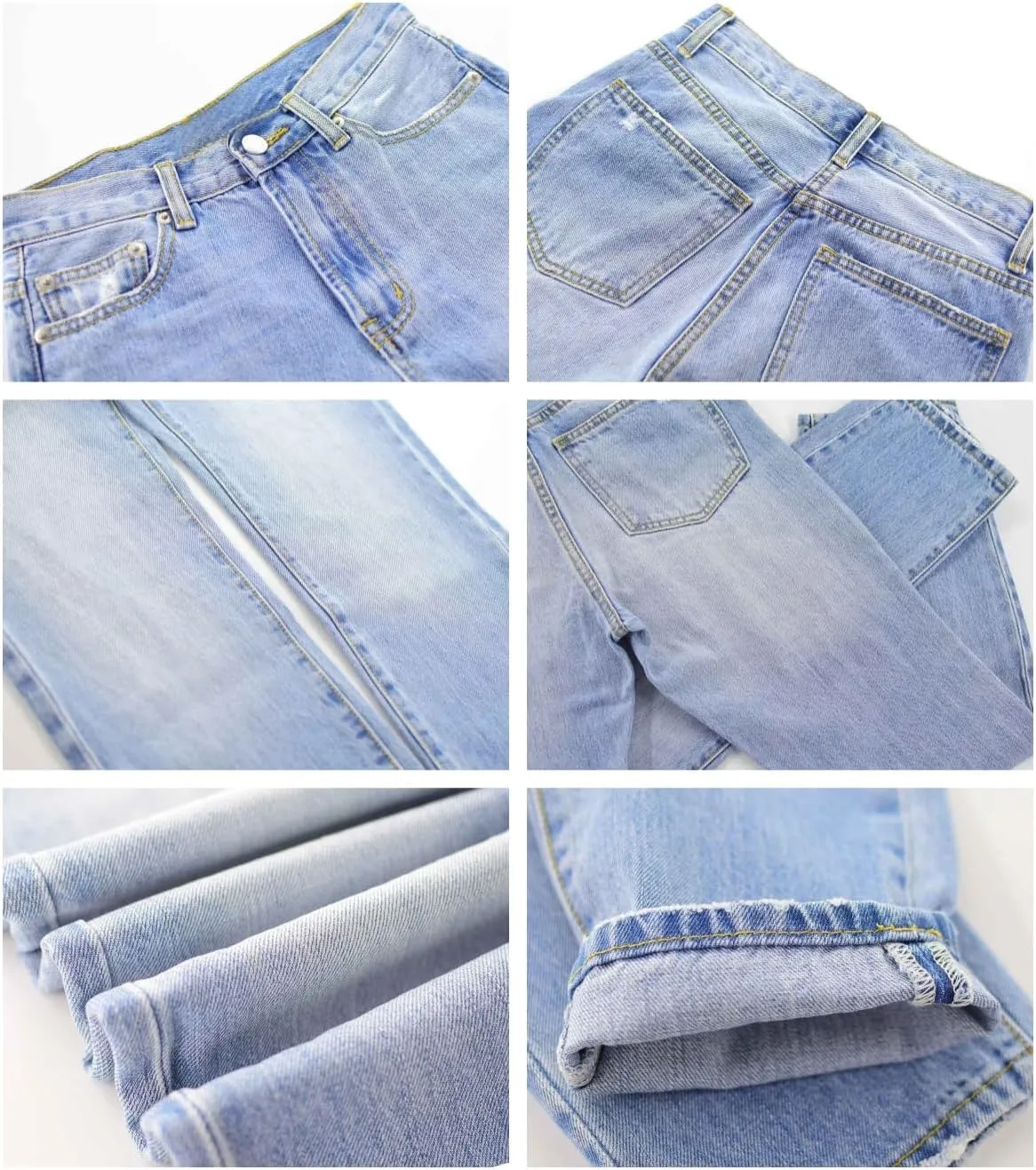 Women's High Waisted Jeans Baggy Metallic Glitter Straight Leg Ripped Denim Pants