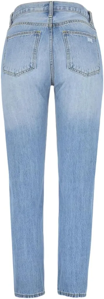 Women's High Waisted Jeans Baggy Metallic Glitter Straight Leg Ripped Denim Pants