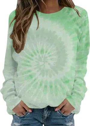 Womens Long Sleeve Crewneck Sweatshirt Trendy 2024 Tie Dye Print Regular Fit Pullover Tops Fall Fashion Sweatshirts