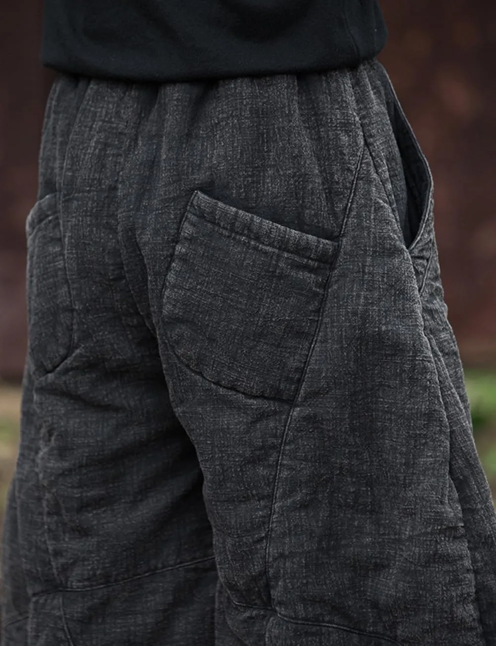 Women's Loose Fitting Casual Lantern Harem Pants Elastic Waist Quilted Winter Warm Trousers with Pockets