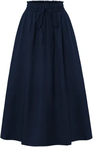 Women's Maxi Skirt Summer Trendy Elastic High Waisted Boho Casual Beach Flowy Swing Long Skirts with Pockets