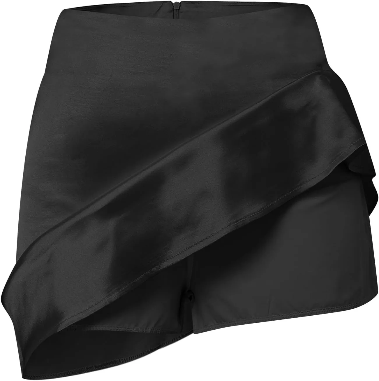 Women's Mini Skirts Casual High Waisted Stain Silk A-Line Zipper Fall Short Skirt Rave Festival Party Skirts