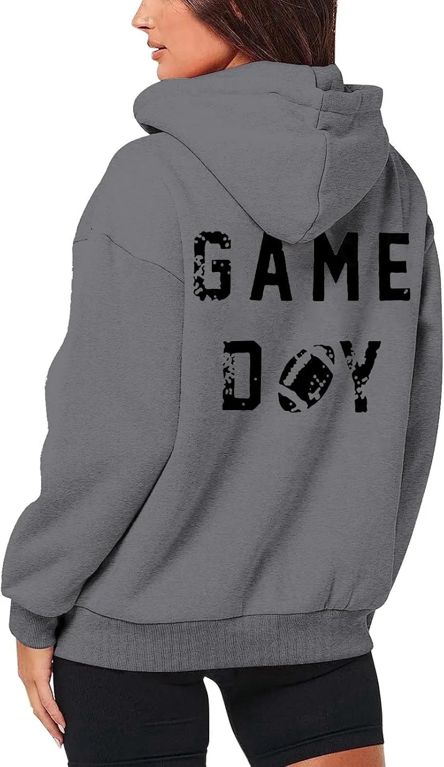 Women's Novelty Letter Print Zip Up Hoodies Hip Hop Basic Autumn Winter Oversized Baggy Drawstring Pullover with Pockets