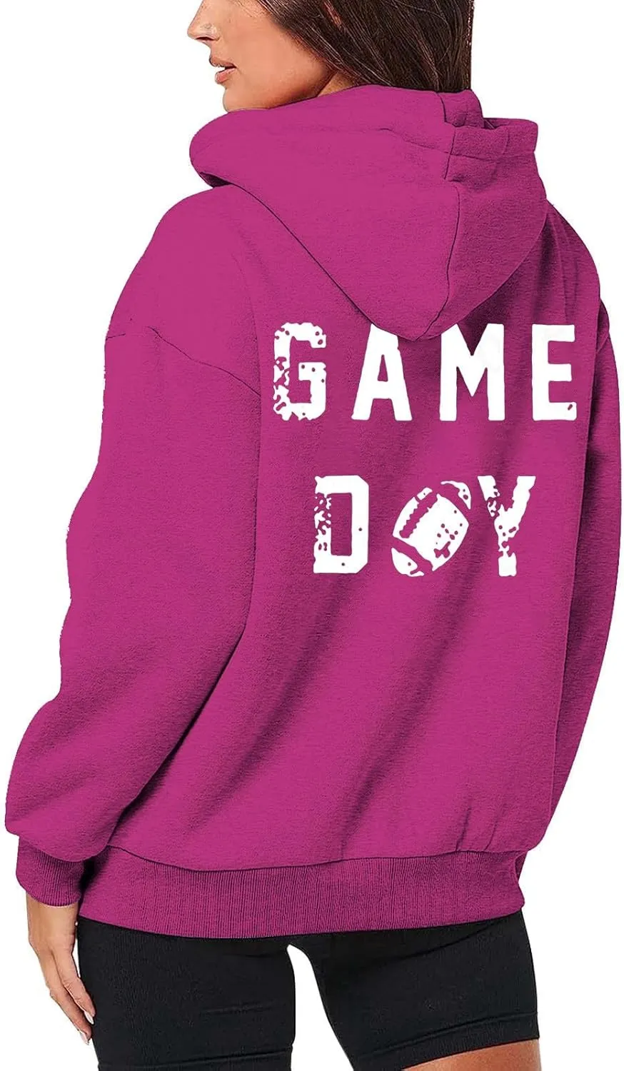 Women's Novelty Letter Print Zip Up Hoodies Hip Hop Basic Autumn Winter Oversized Baggy Drawstring Pullover with Pockets