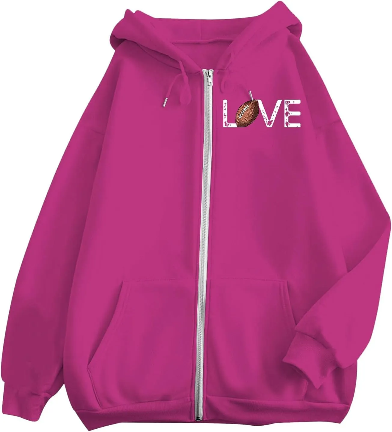 Women's Novelty Letter Print Zip Up Hoodies Hip Hop Basic Autumn Winter Oversized Baggy Drawstring Pullover with Pockets