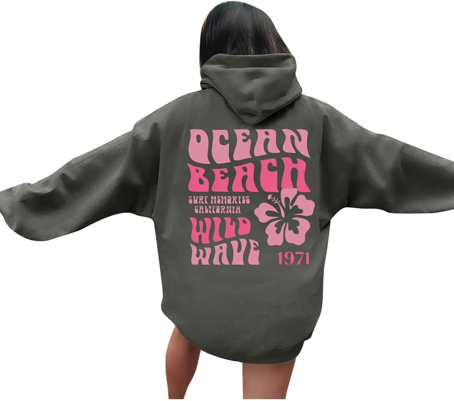 Women's Oversized Full Zip Hoodies Y2K Cute Preppy Graphic Zip Up Sweat Jackets For Teen Girls with Pockets