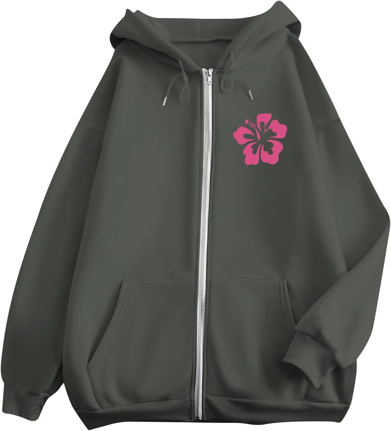 Women's Oversized Full Zip Hoodies Y2K Cute Preppy Graphic Zip Up Sweat Jackets For Teen Girls with Pockets