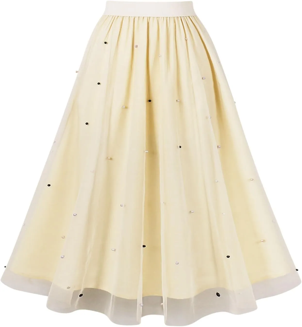 Women's Party Cocktail 2024 Summer Fairy Skirt Elastic High Waist Pleated Mesh Flowy Layered A-Line Tulle Midi Skirts