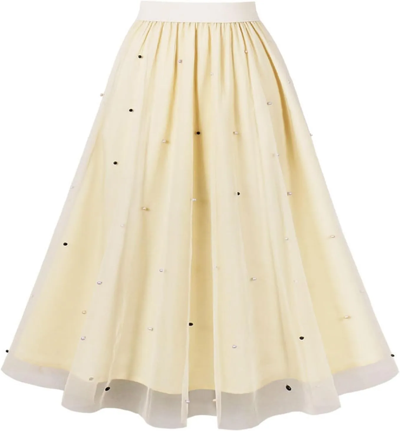 Women's Party Cocktail 2024 Summer Fairy Skirt Elastic High Waist Pleated Mesh Flowy Layered A-Line Tulle Midi Skirts