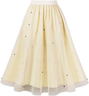 Women's Party Cocktail 2024 Summer Fairy Skirt Elastic High Waist Pleated Mesh Flowy Layered A-Line Tulle Midi Skirts