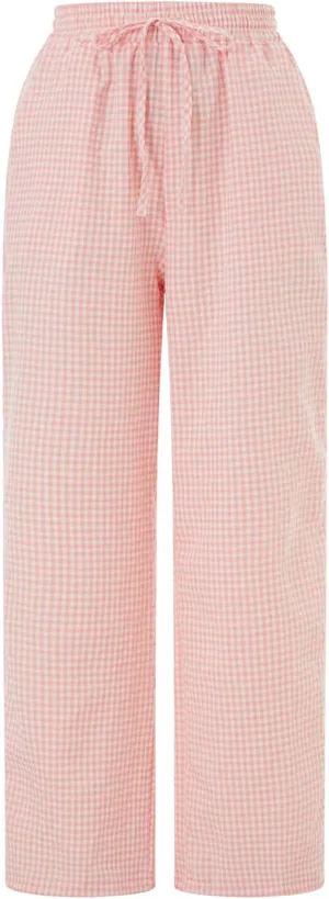 Women's Plaid Pajama Pants Y2K Gingham Wide Leg Lounge Pants High Waist Drawstring Pjs Trousers with Pockets