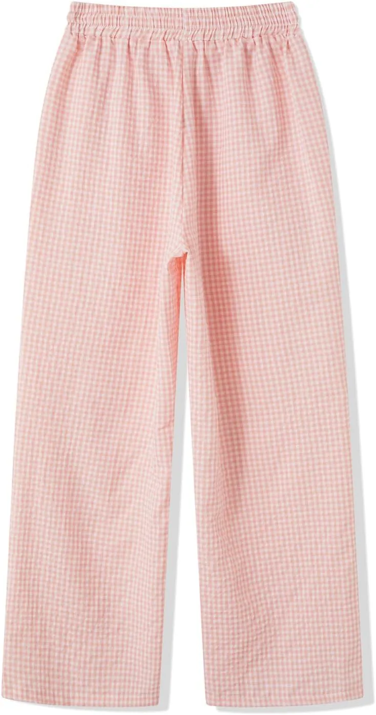Women's Plaid Pajama Pants Y2K Gingham Wide Leg Lounge Pants High Waist Drawstring Pjs Trousers with Pockets