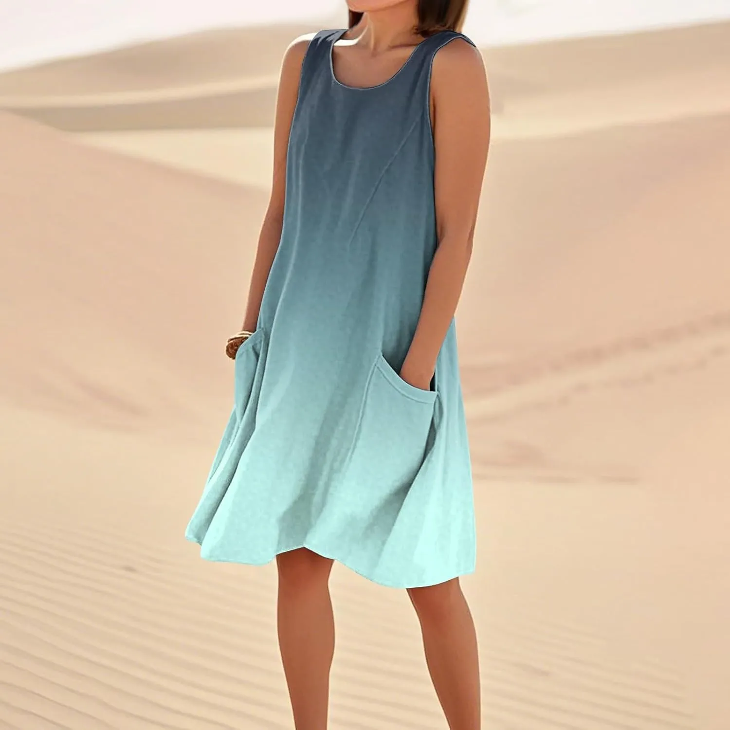 Womens Plus Size Cotton Tank Dress Sleeveless Scoop Neck Printed Midi Sundress with Pocket 2025 Summer Loose Resort Wear