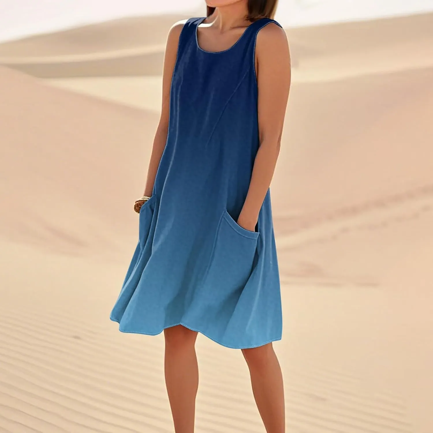 Womens Plus Size Cotton Tank Dress Sleeveless Scoop Neck Printed Midi Sundress with Pocket 2025 Summer Loose Resort Wear