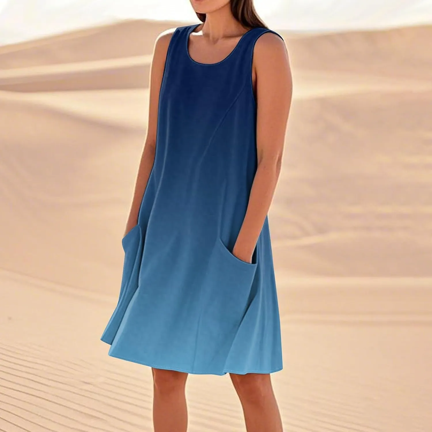 Womens Plus Size Cotton Tank Dress Sleeveless Scoop Neck Printed Midi Sundress with Pocket 2025 Summer Loose Resort Wear