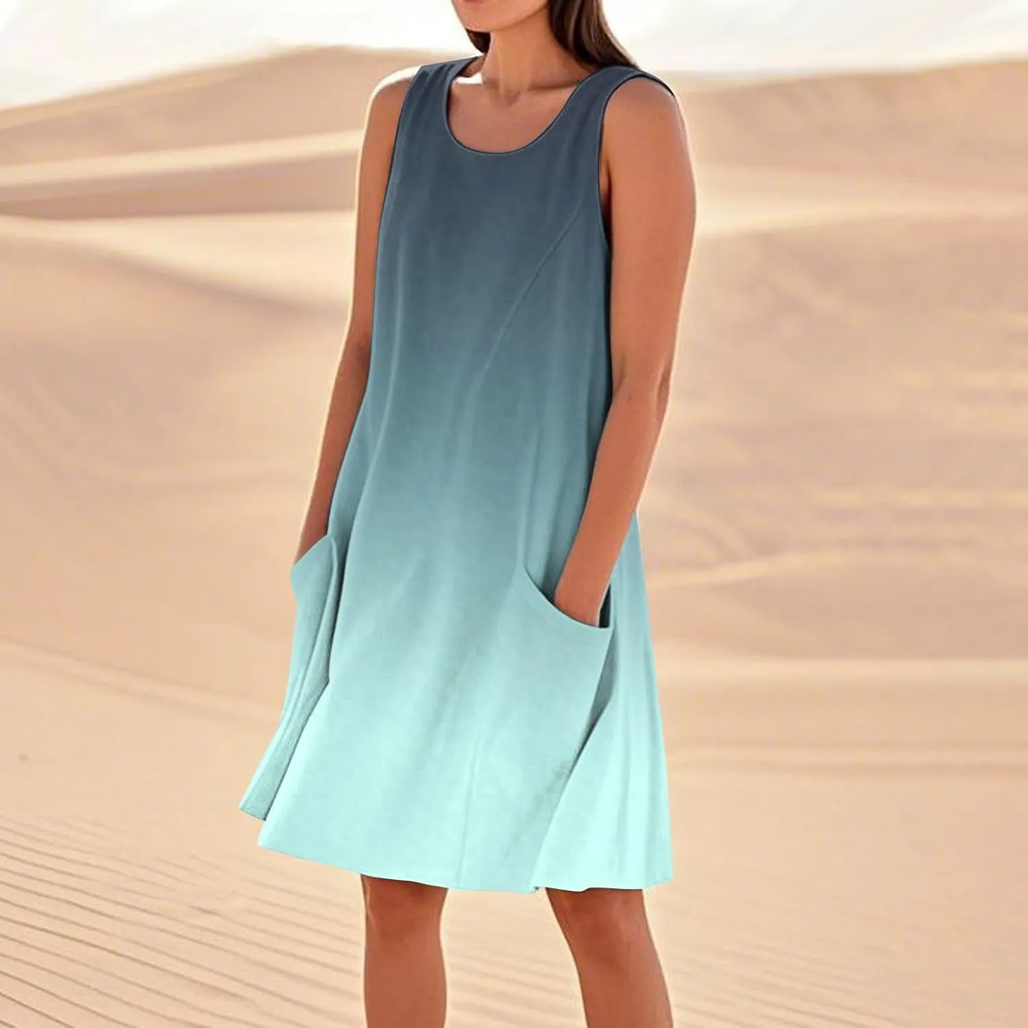 Womens Plus Size Cotton Tank Dress Sleeveless Scoop Neck Printed Midi Sundress with Pocket 2025 Summer Loose Resort Wear